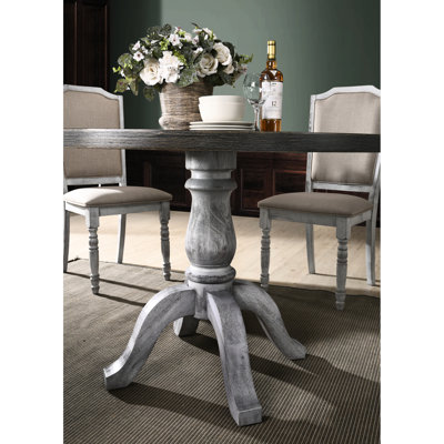 Table ronde en bois à piédestal pour salle à manger - charme rustique, l 47,2 po x H 30 po, bois d'hévéa massif, avec placage de chêne, design, pour 4 personnes