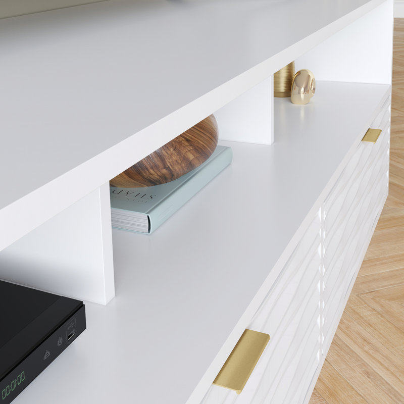White 80'' Media Console with Cabinet and Drawers
