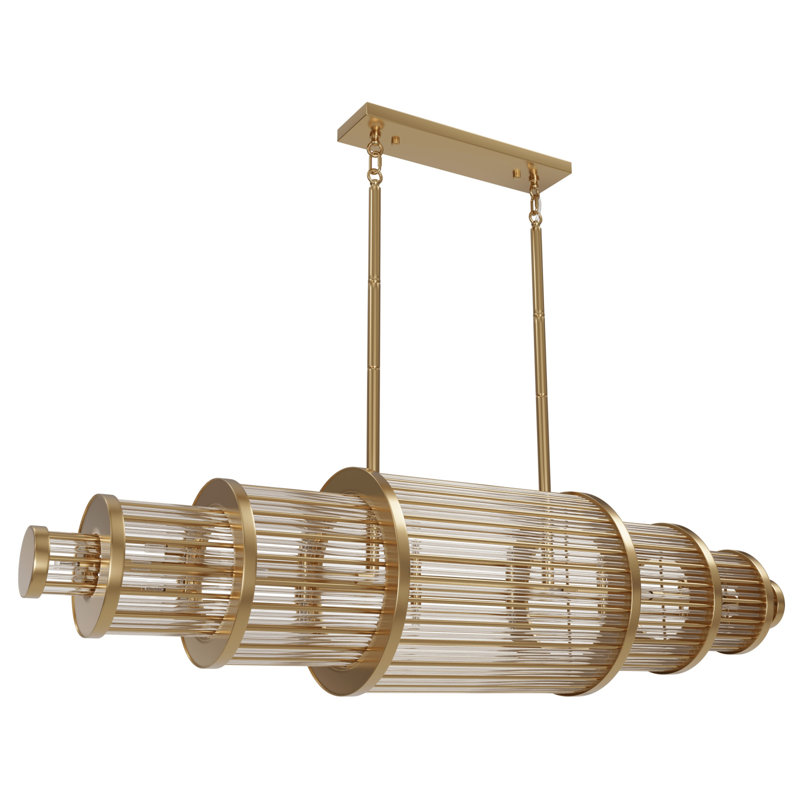 Lustre linéaire en métal et verre Fiske, Laiton antique
