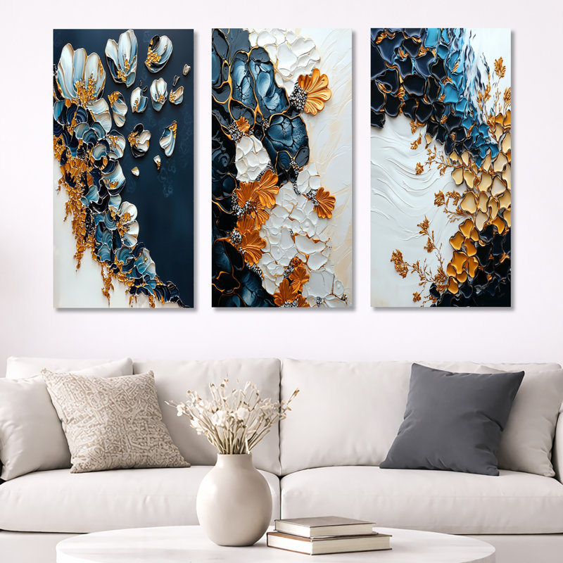 Bloom - Fleurs murales en marbre Reality, Wrapped Canvas, 32" H x 48" W