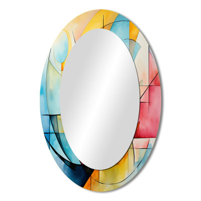 Cubic Soft Colors Tiles II - Multi-Color Modern Oval Wall Mirror