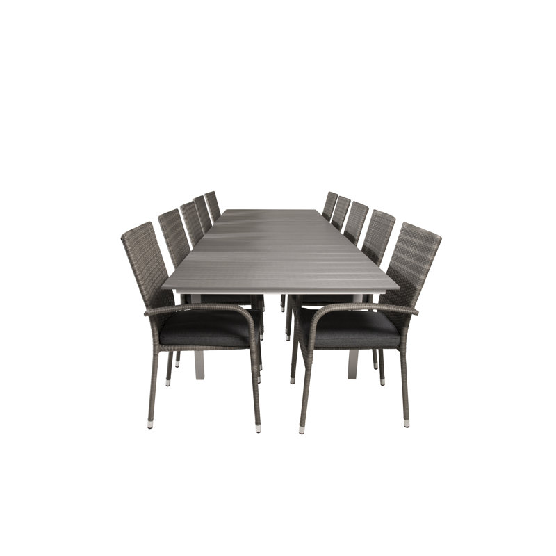 Faiyaz 10 - Person Patio Dining Set with Extendable Rectangular Table , Cushions Included, Grey/White