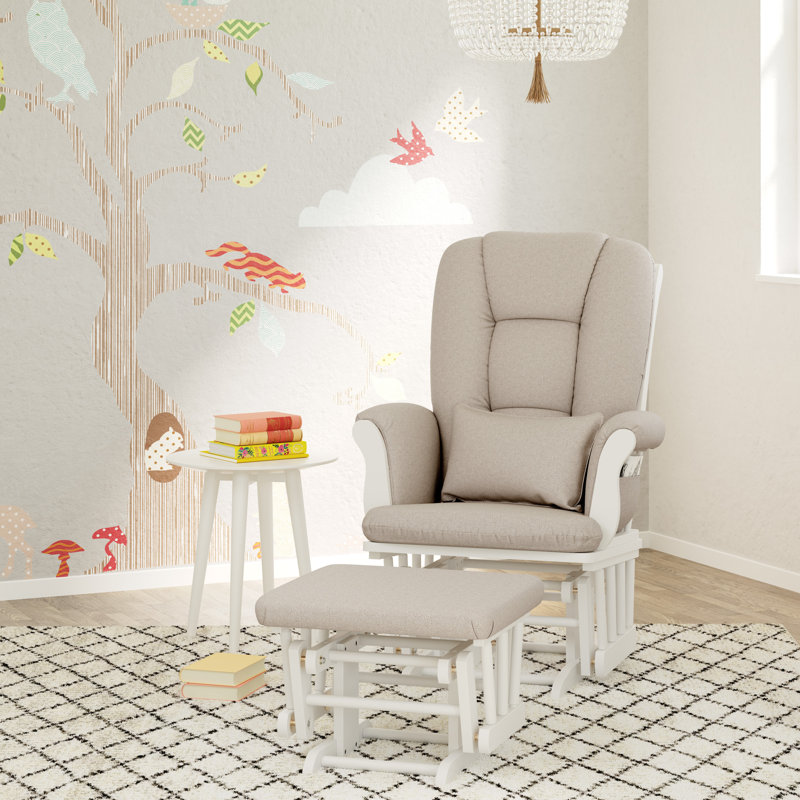 Tuscany Rocking Chair Glider with Ottoman, White, Taupe Swirl