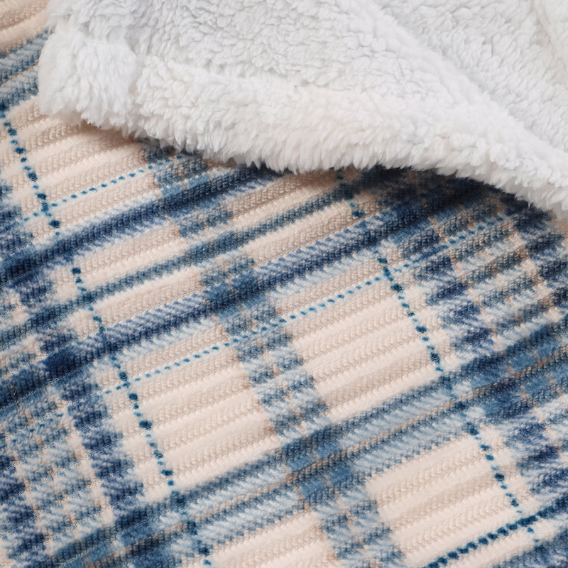 Cosy Ribbed Check 130x170cm Blanket Throw, Blue