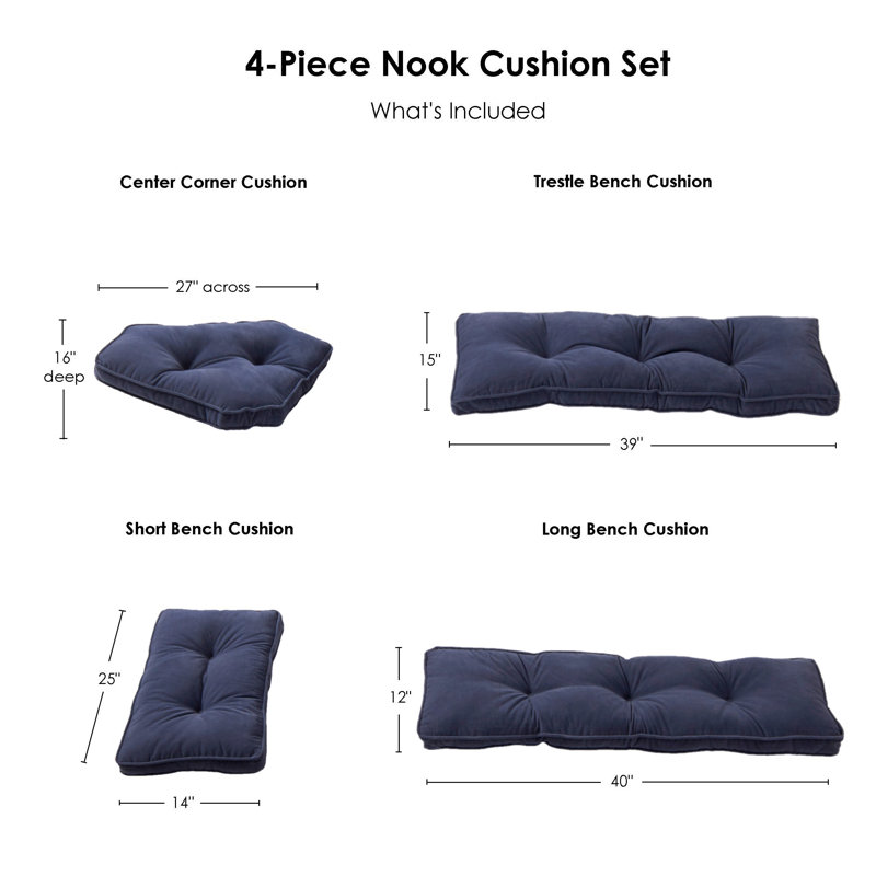Indoor 4-Piece Nook Seat Cushion Set, Denim