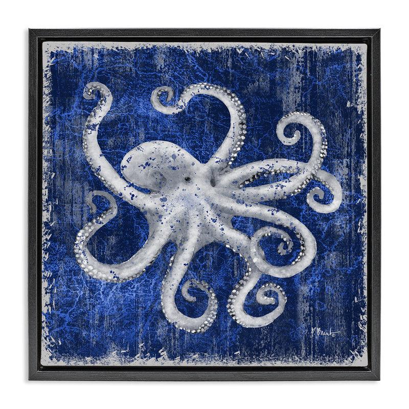  «Rustic Indigo Octopus Floater» par Paul Brent, Cadre flottant noir de jais, H 18 po x l 18 po