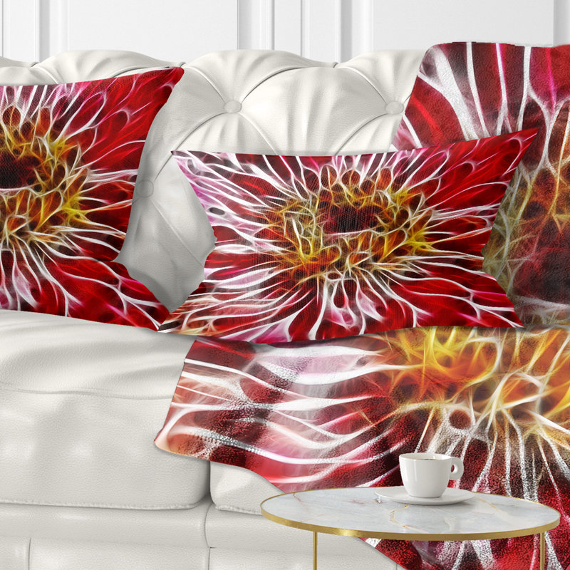 Coussin décoratif à imprimé floral rouge foncé, Rectangulaire, 12 po x 20 po