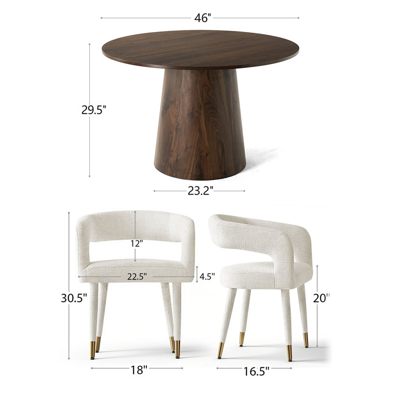 5 Piece Dining Set With 46" Round Pedestal Table & Upholstered Arm Chairs For 4, Beige