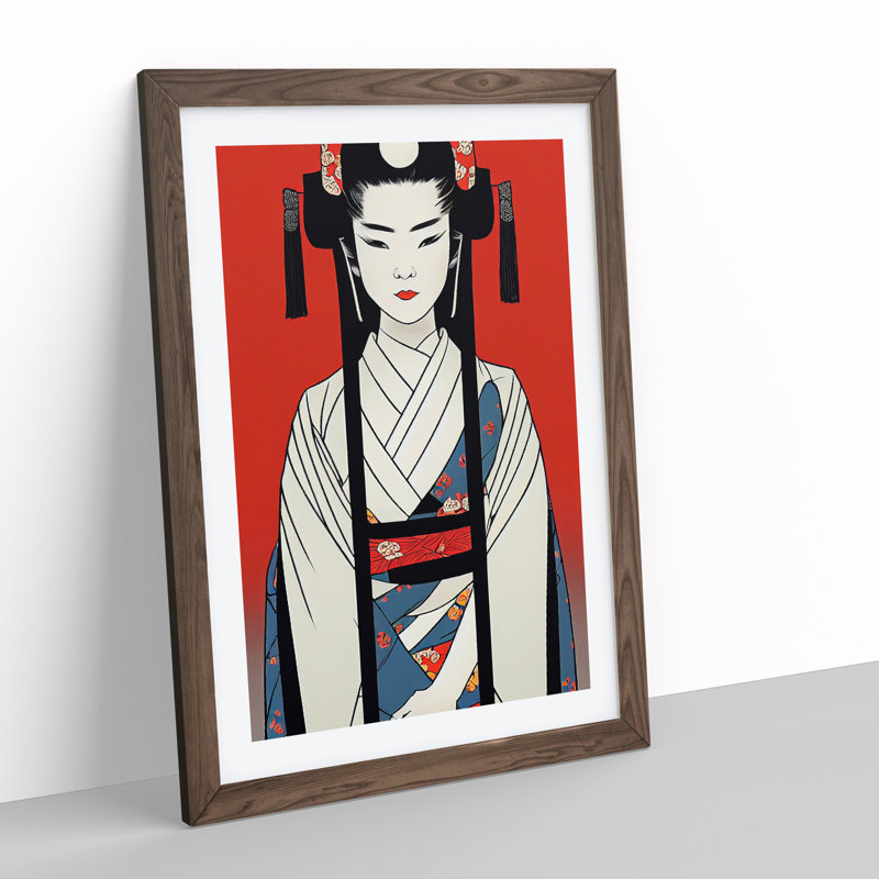 Awesome Geisha - Single Picture Frame Painting, 46cm H x 34cm W x 2cm D, Walnut Framed