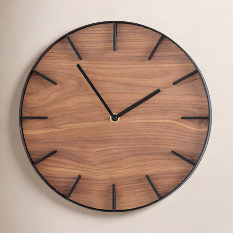 Horloge murale Rin Yamazaki, décoration moderne en bois, acier et bois, deuxième mouvement, Noyer
