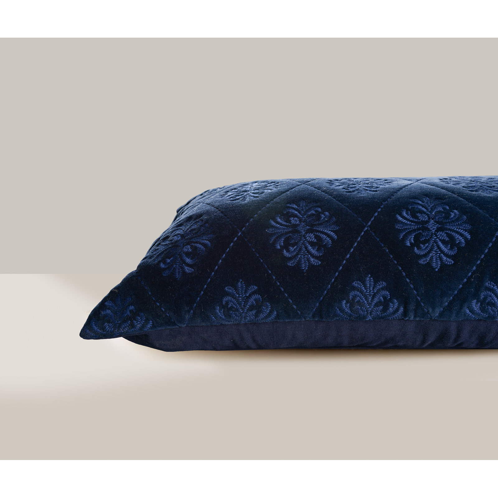 Cotton Lumbar Pillow, Blue, Down Blend