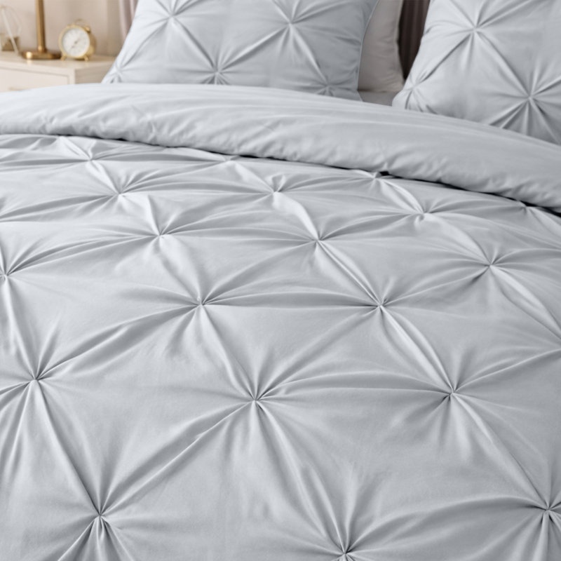 Pintuck Microfiber Duvet Cover Set with Pillowcases – Pleated Textured Bedding, Soft Luxury Quilt Cover, Breathable All-Season Comforter Cover, Modern Hotel Style Bed Set