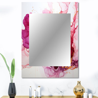 «Blossoming Magenta Bliss Ink Cloud Watercolor I», miroir de peinture abstraite, miroir mural décoratif moderne, impression d'art en métal