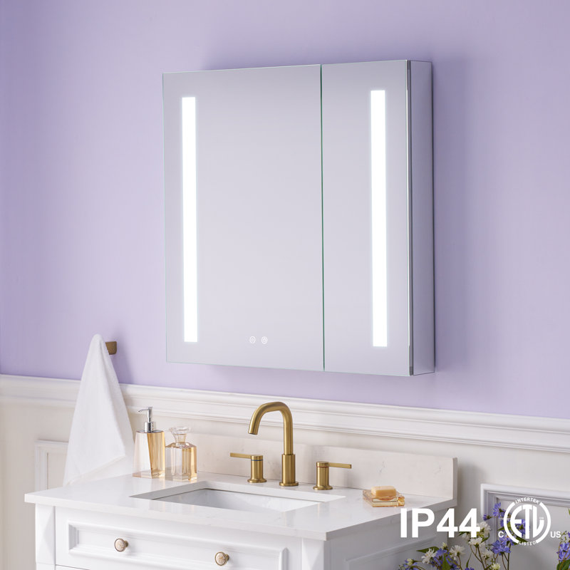 Armoire de salle de bain à miroir encastrée ou à surface pour salle de bain avec tablettes réglables et désembueur