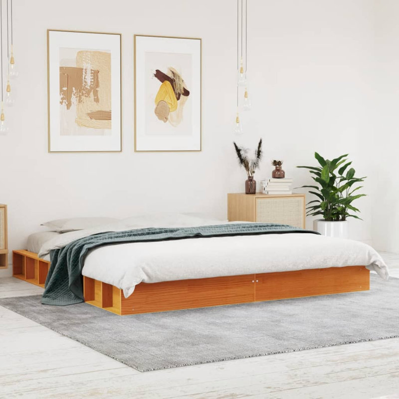 Friona Wood Platform Bed, Wax brown, Super King (6')