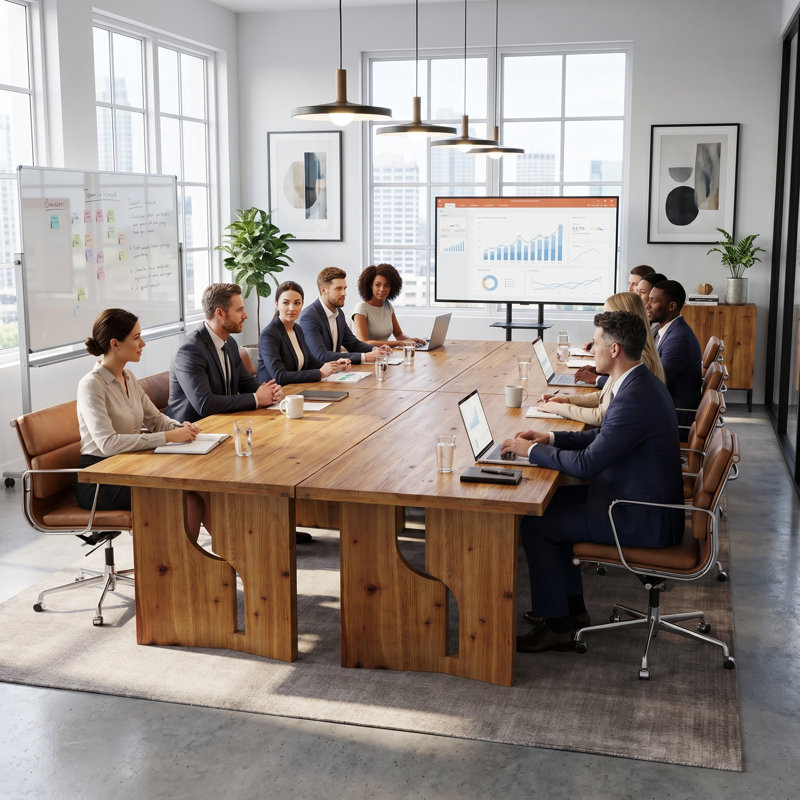 Table de conférence moderne en bois massif de 62,99 po avec bureau à double découpes unique pour le bureau et l'espace de travail