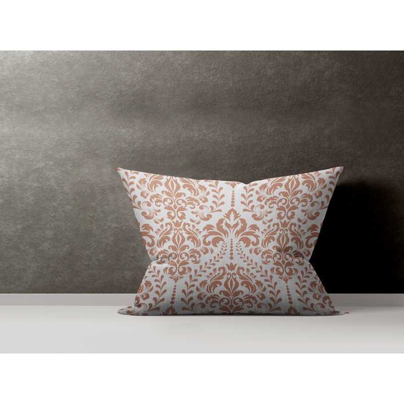 Damask Cotton Reversible Throw Pillow, Peach