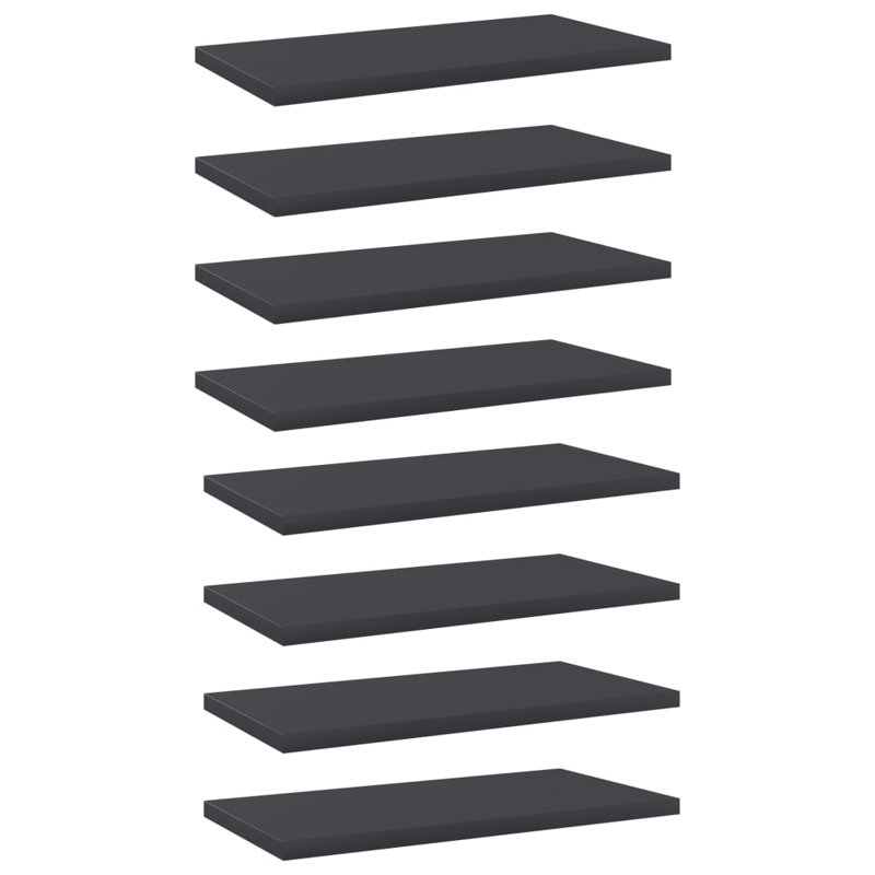 Bookshelf Boards 8 pcs Engineered Wood, Gray, (8 Shelves) 0.59" H x 15.75" W x 7.87" D