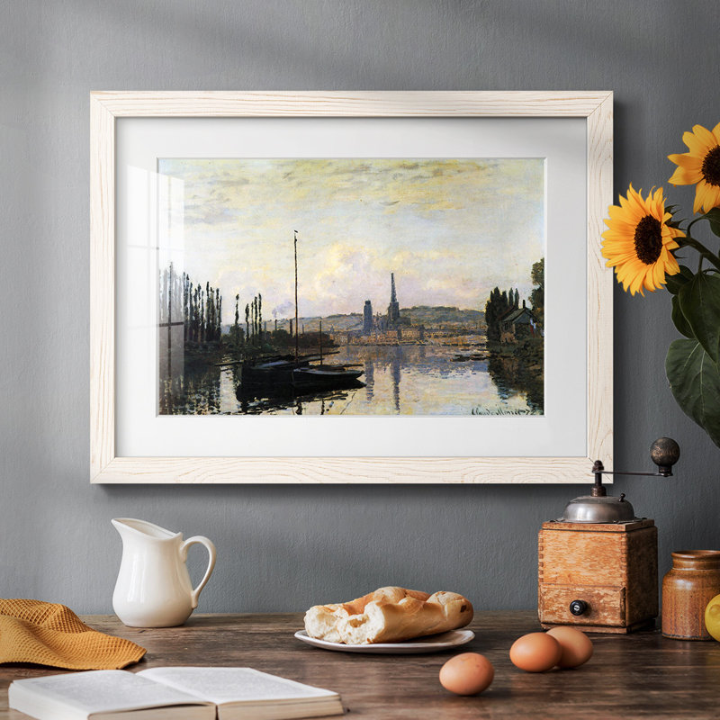 Vue de Rouen par Monet - Reproduction encadrée rustique avec tableau mat, Blanc, H 14 po x l 20 po x P 1,5 po