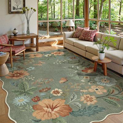  Floral Washable Rugs Non-Slip Soft Rugs for Living Room Bedroom Ultra-Thin Boho Accent Carpet