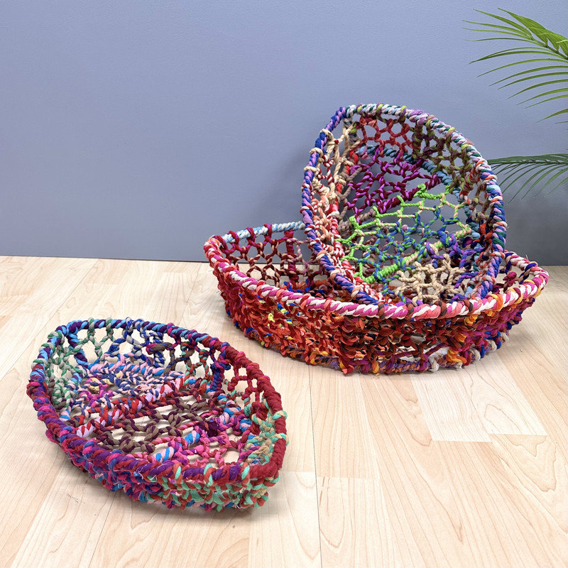 Colorful Set of 3 Jute Oval Baskets