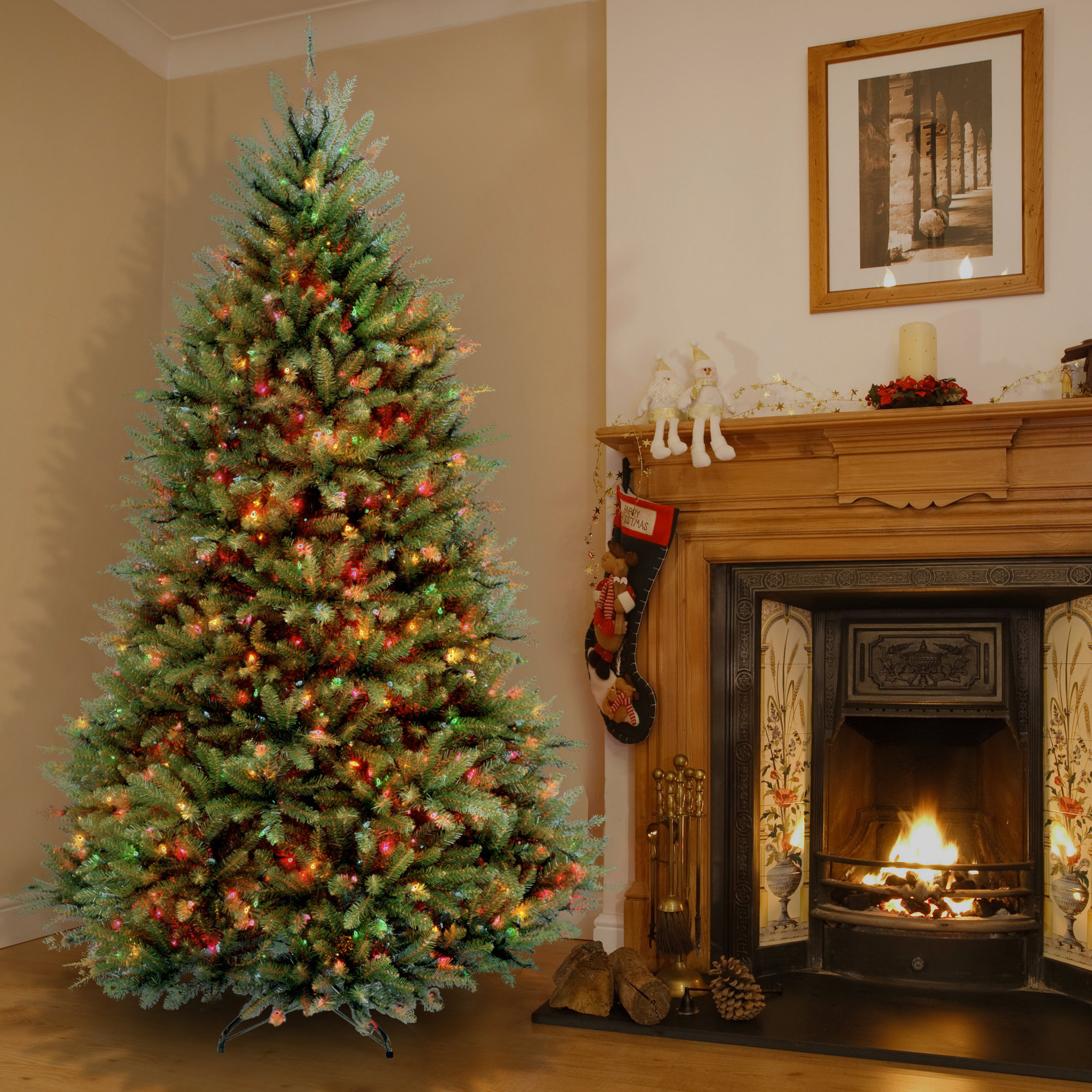 The Holiday Aisle® Dunhill Fir Tree with Multicolor Lights, 7' H