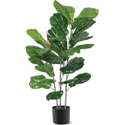 39 Inch Artificial Fiddle Leaf Fig Tree with Lifelike Leaves & Natural Wood Trunk, Faux Floor Plant in Pot for Home Office Living Room Indoor Decor, B