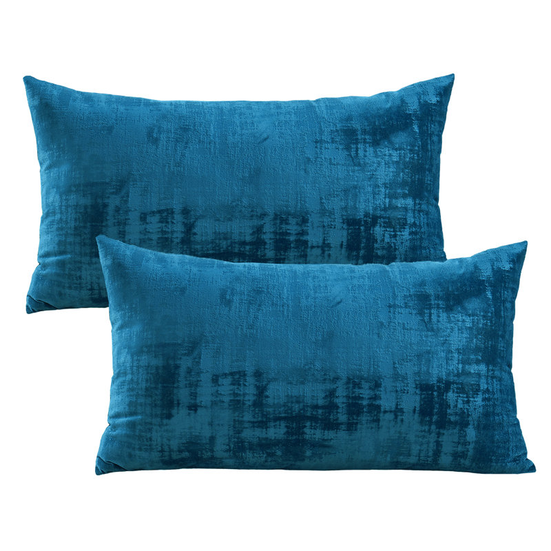 Textured Velvet Textured Rectangular Pillow Cover, Majolica Blue