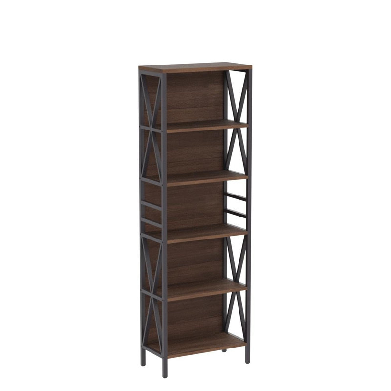 Vintage Brown 6-Tier Adjustable Industrial Bookshelf