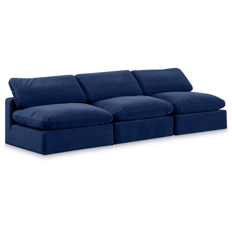 Canapé modulaire à accoudoirs carrés en velours 120 po Hiroshi, Velours bleu marine