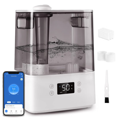 Smart Humidifiers For Bedroom Large Room Home,(6L) Cool Mist Top Fill Essential Oil Diffuser For Baby & Plants,Smart App & Voice Control, Rapid Humidification & Auto Mode-Quiet Sleep Mode