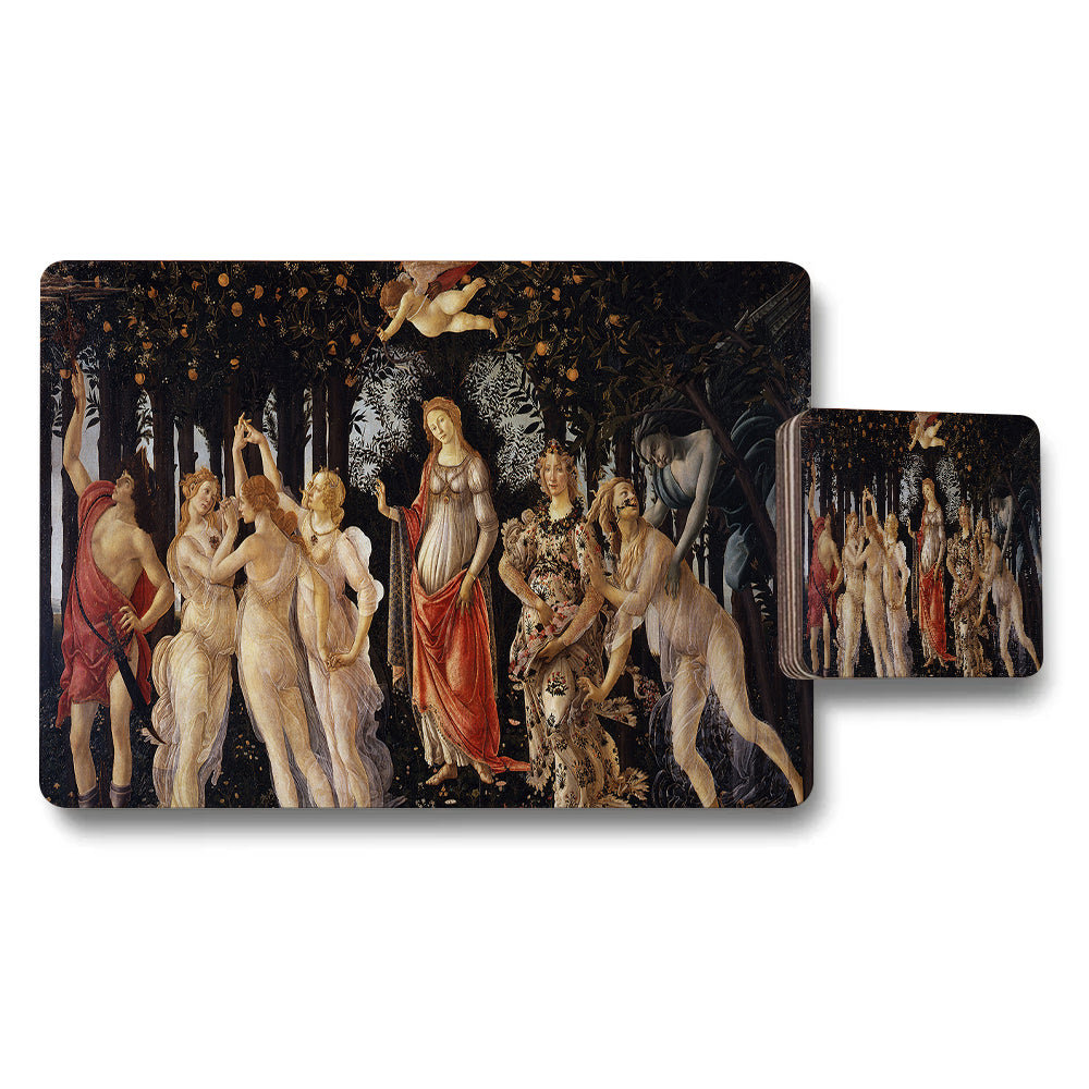Renaissance Style Placemat And Coaster Set Garden Scene Art