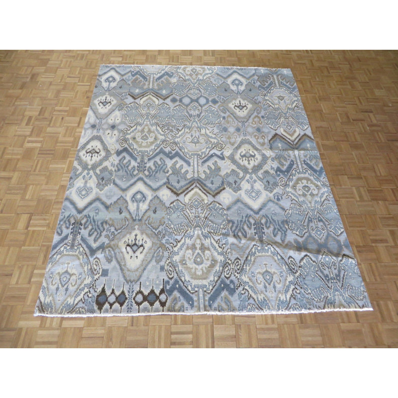 Tapis unique en laine noué à la main bleu / gris 8 pi 1 po x 9 pi 10 po Mahmood