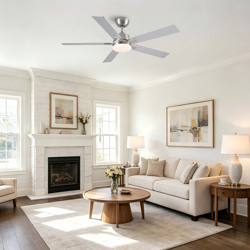 Stylish 52" Indoor Brushed Nickel Downrod Mount Ceiling Fan With LED Light,Reversible Motor and Remote Control, Nickel