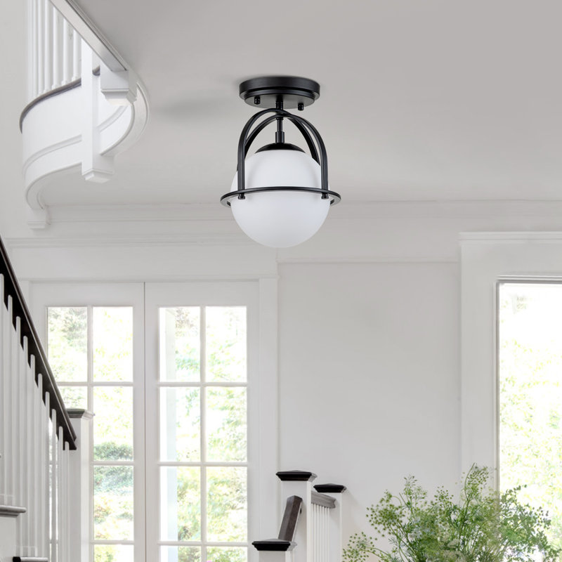 Plafonnier semi-encastré 1 lumière Globe, Noir mat, H 11,81 po x l 8,66 po x P 8,66 po