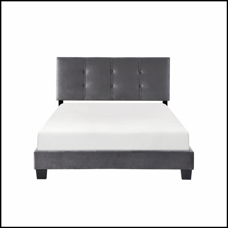 Lit rembourré en velours luxueux avec tête de lit réglable pour un confort et un style ultimes, Lit double, Gris foncé