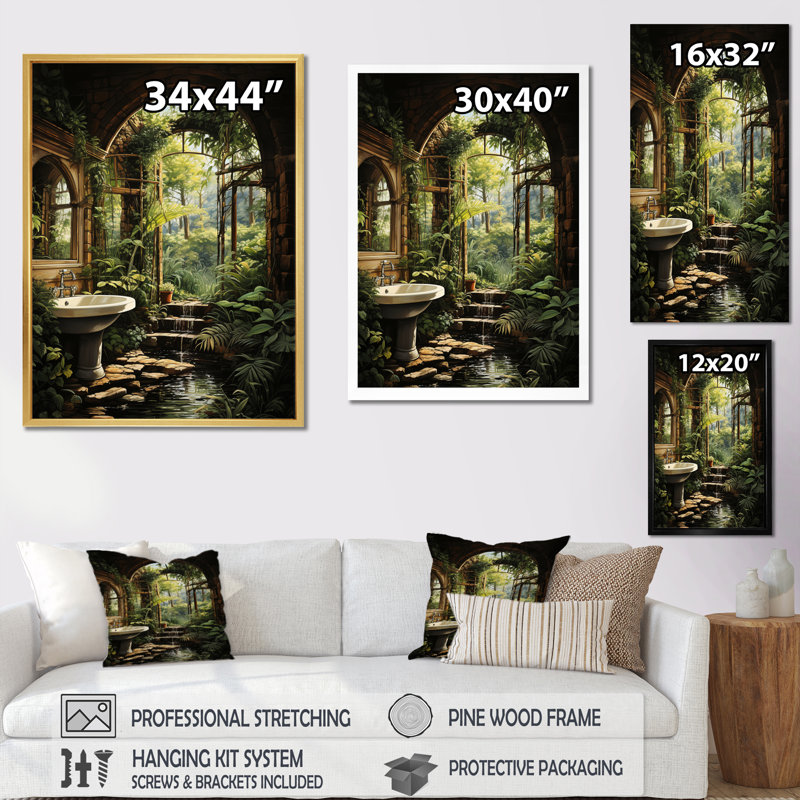 Hise Bathroom Natures Retreat II, reproduction d'art sur toile, H 32 po x l 16 po x P 1 po, Toile tendue