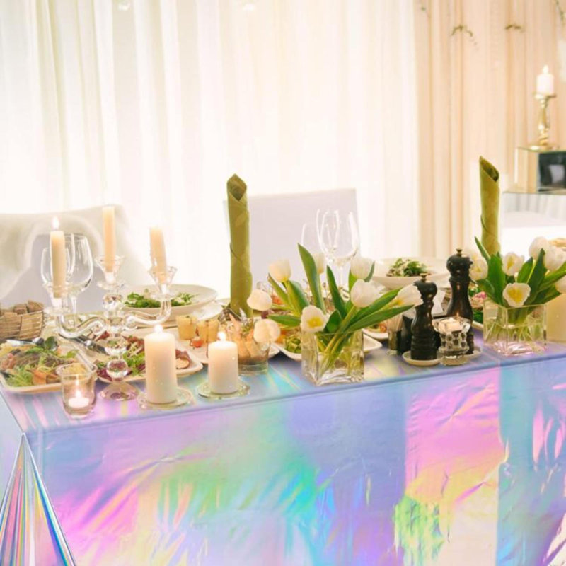 4 Pack Iridescent Plastic Tablecloths Shiny Disposable Laser Rectangle Table Covers Holographic Foil Tablecloth Iridescent Party Decoration