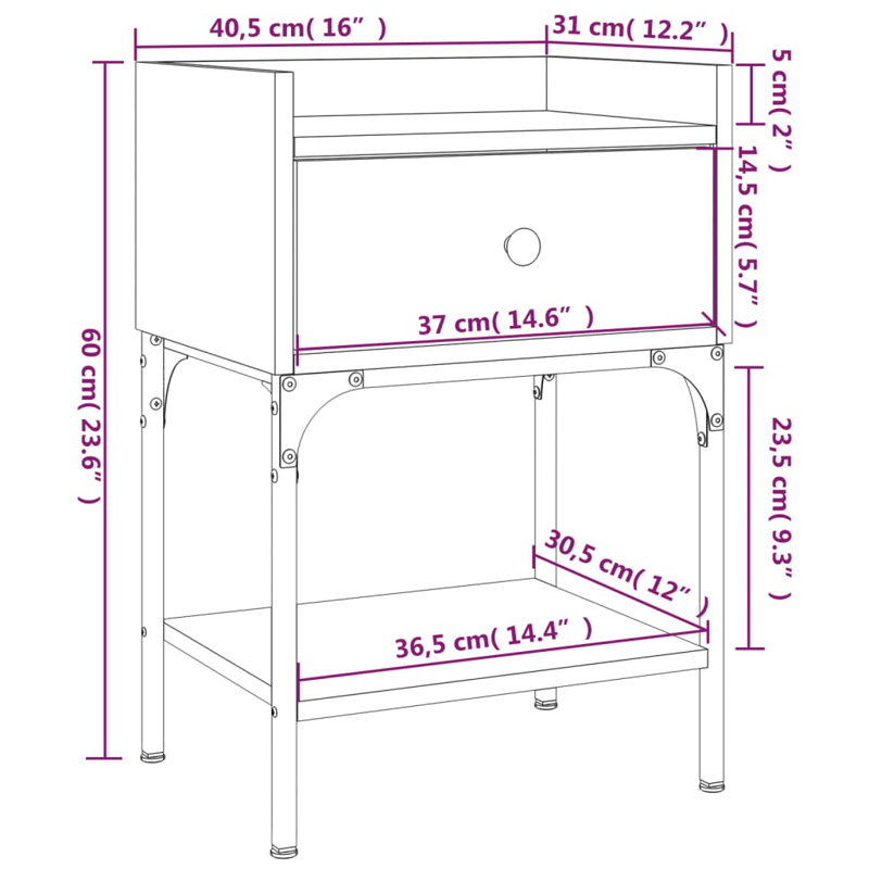 Shabari 40.5cm W Iron Bedside Table, Sonoma Oak, Set of 2