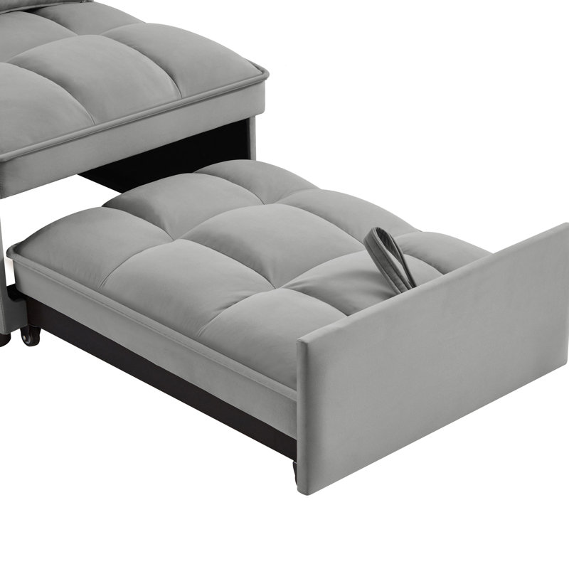 Méridienne 4 en 1, réglable, velours doux, cadre, gris