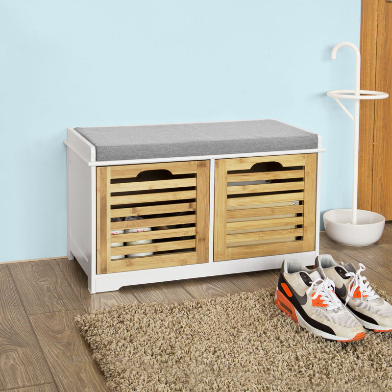 Segars Polyester Upholstered Storage Bench, White/Natural