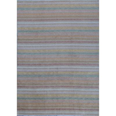 Gabbeh Wool Striped Area Rug in Gold/Blue/Yellow