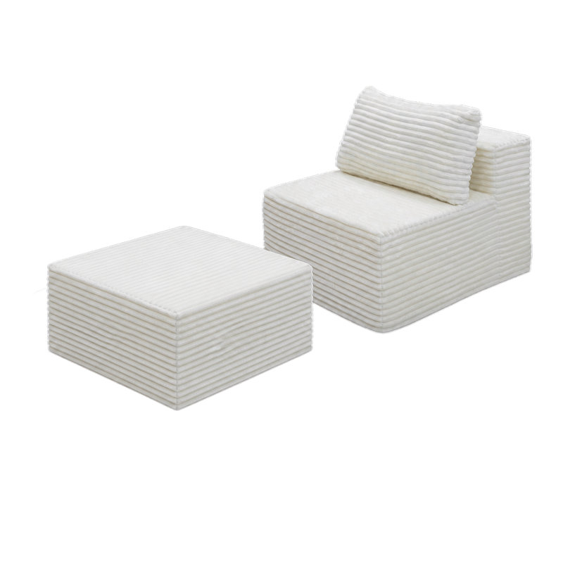 Fauteuil d'appoint sans accoudoirs avec repose-pieds 27 po, velours côtelé blanc, Blanc blanc, Yes, 1