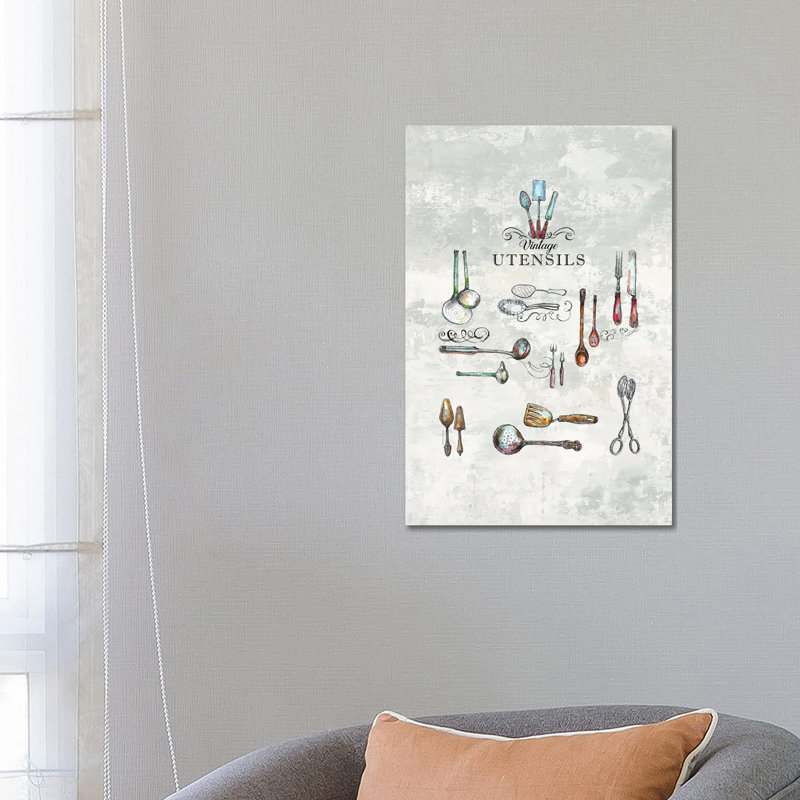 Vintage Utensils - Kitchen Wall Art by Fanitsa Petrou - Wrapped Canvas Print, 66.04 cm H x 45.72 cm W x 1.91 cm D