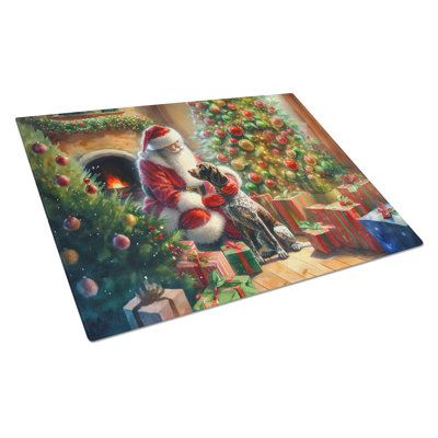 German Shorthaired Pointer and Santa Claus Glass Cutting Board