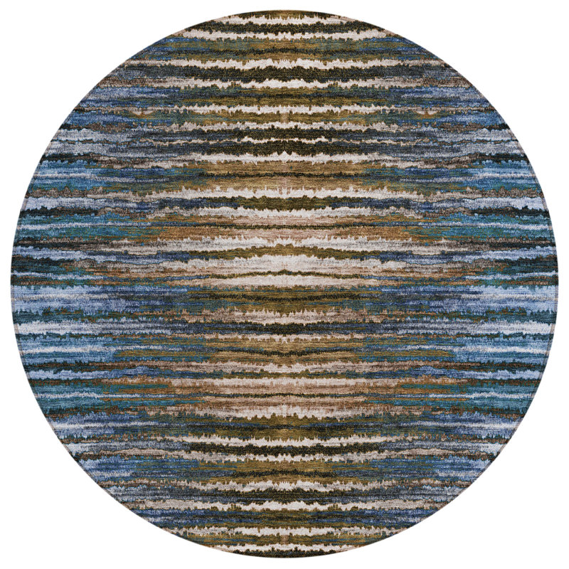 Altair Washable Striped Indoor / Outdoor Rug, Round 8'