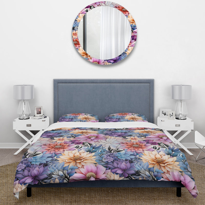 Ensemble de housse de couette multicolore aquarelle, Housse de couette pour grand lit et 2 taies décor