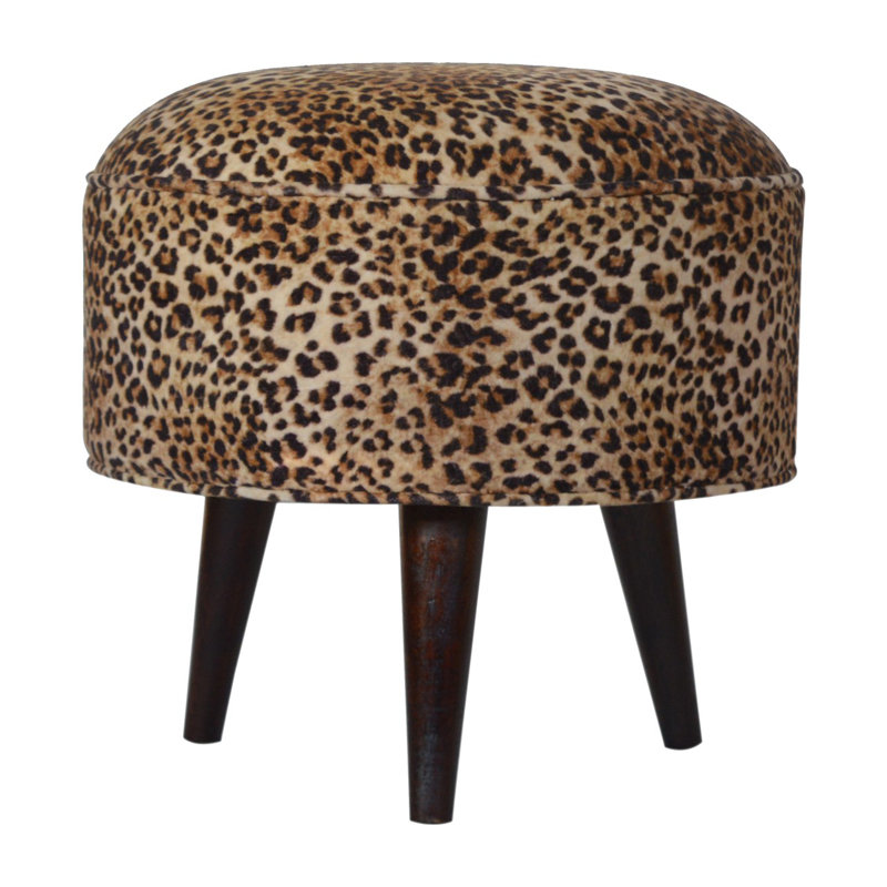 Hardtner 45cm Wide Velvet Round Animal Print Footstool Ottoman