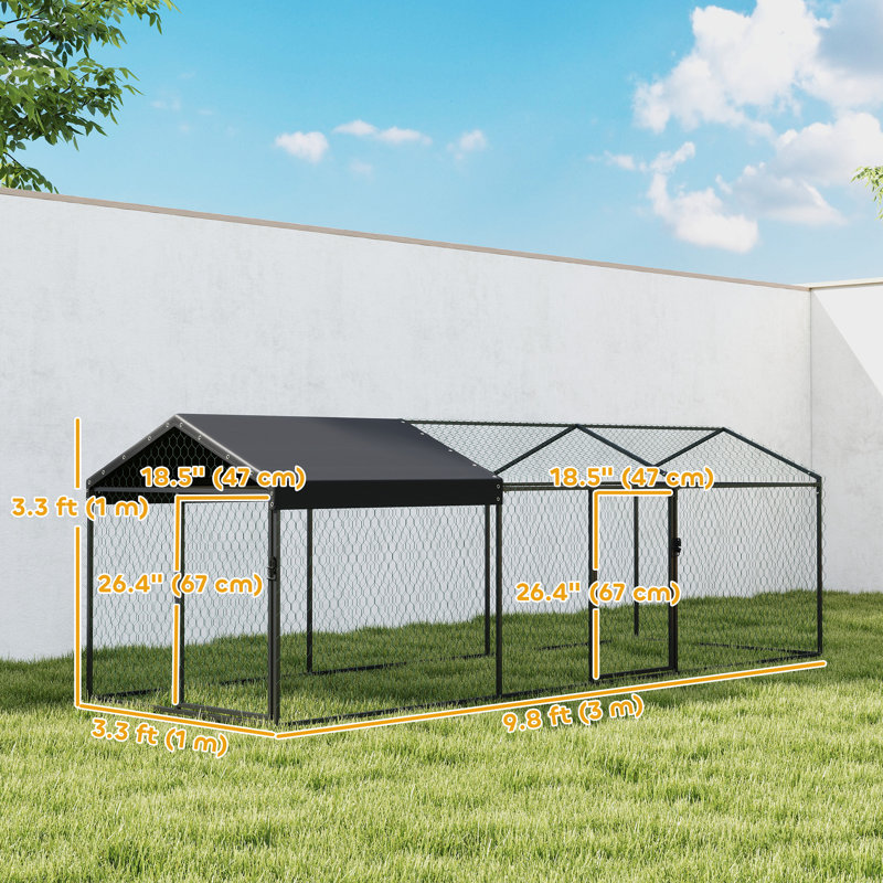 Large Metal Chicken Coop, 118" x 39" x 39" Chicken Run with Waterproof & Anti-UV Cover for 3-5 Poultry, Outdoor Poultry Cage Rabbit Hutch for Backyard Farm, for Duck, Cat