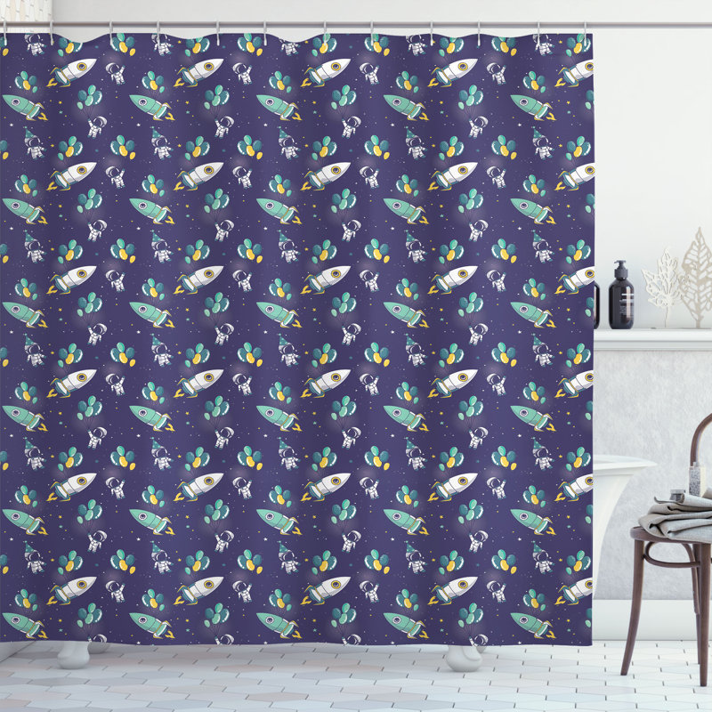 East Urban Home Space Shower Curtain Cosmic Adventure, Violet/Blue/Yellow, 84" H x 69" W